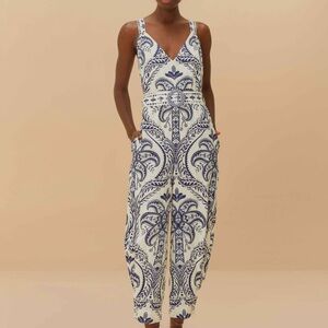Blue and White Patterned pant jumpsuit